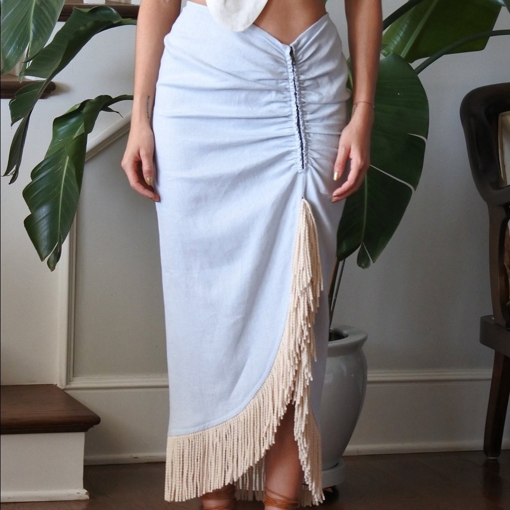 Worn once JUST BEE QUEEN Mallorca Fringed Linen Midi Skirt